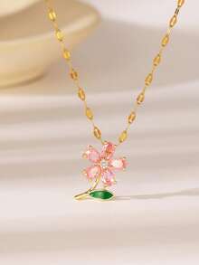 Colar com pingente exclusivo em formato de flor colorida, acompanhado de uma elegante corrente de aço inoxidável. Ideal para o dia a dia, festas, encontros ou como presente. - Ouro - Ver 1