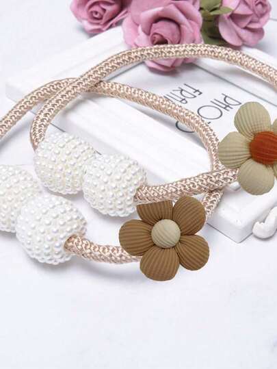 2pcs Flower Pearl Pendant Curtain Tape, Magnetic Adjustable Curtain Tape, Modern Minimalist Curtain Tape, No Need For Punched Magnetic Buckles, New Living Room Curtain Tape, Bundling Bed Curtain Storage Rope, With Bead Tape, Suitable For Curtain Decoration In Living Rooms, Bedrooms, Kitchens, And Dining Rooms.Valentine's Day, Wedding Season, Souvenirs, Bridesmaid Gifts, Ramadan