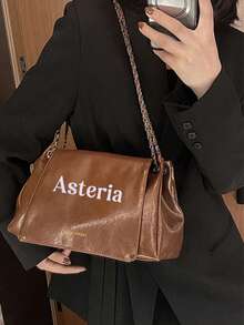 1pc Customizable Embroidered Shoulder Bag, Large Capacity Portable Handbag, New Solid Color Minimalist Commuter Tote Bag, Fashion Messenger Bag, Suitable For Work, Shopping, Business Travel, Vacation, Also Can Be A Gift For Mother, Sister, Friend, Girlfriend - Multicolor - View 5