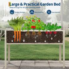 Cama de jardín elevada galvanizada con patas, 50 x 17 x 32 pulgadas, gran maceta elevada para plantas al aire libre, camas de jardín elevadas de metal resistente para verduras - Beis - Ver 2