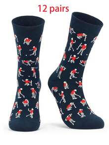 12只/10只/5只/4只/1双趣味高尔夫球手印花男女通用袜，新奇休闲中筒袜，高尔夫爱好者礼物之选，趣味高尔夫图案中筒袜，休闲舒适新奇运动袜 - 彩色 - 查看 12