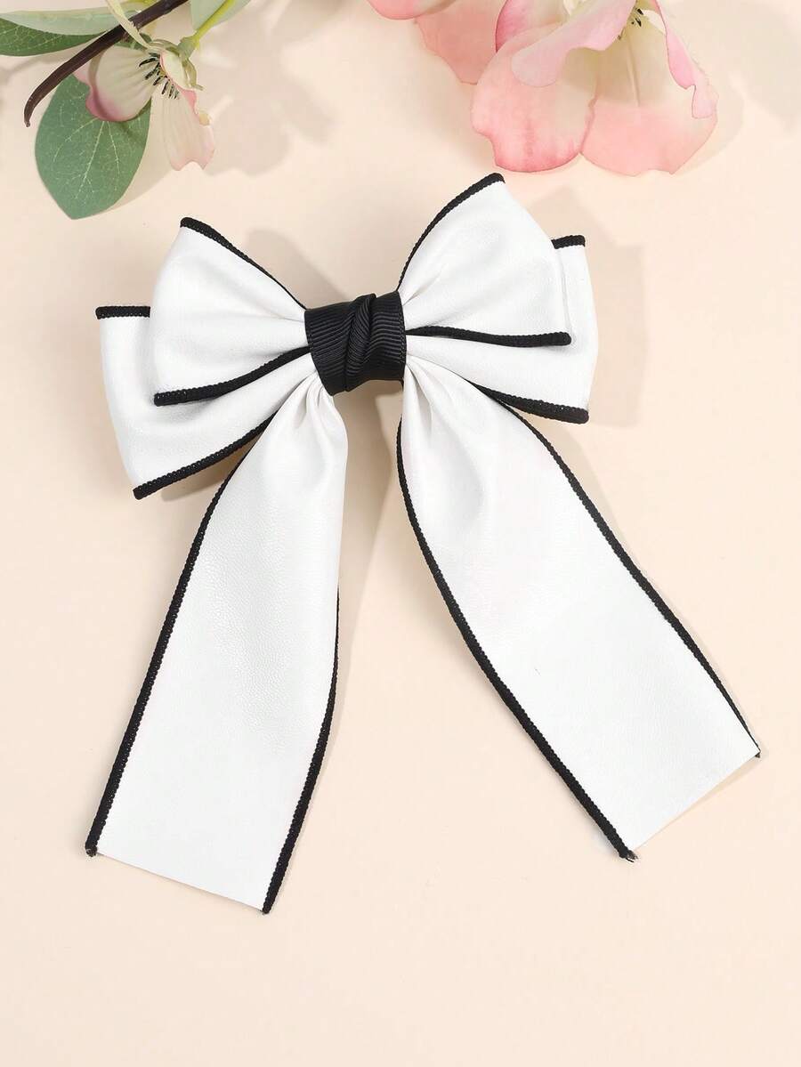 1 Pc Simple Solid Color Bow Hair Clips For Women, Elegant White Large Bow Hair Barrettes, Hairpin Perfect For Commuting, Daily Wear, School, Student Supplies, Hair Tools, Women's Retro Hair Accessories - Multicolor - View 1