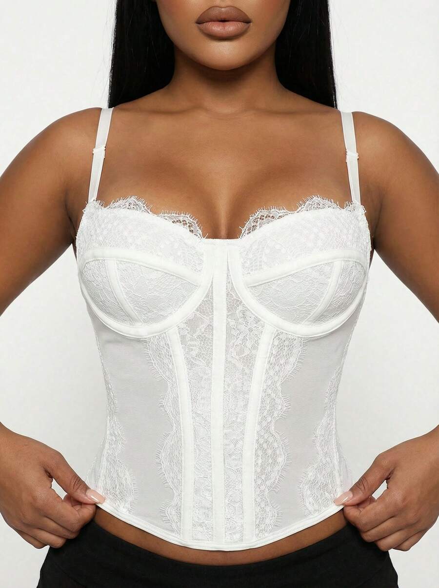 Blazique 1 Áo crop top bó sát viền ren thời trang dành cho nữ, áo hai dây ôm sát gợi cảm, áo corset lót trong, thích hợp cho tiệc tùng, du lịch, tụ tập, Giáng sinh, ngày lễ tình nhân, Halloween