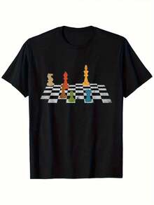 Camiseta de Ajedrez Grandmaster - Camiseta de Algodón Suave y Transpirable con Ajuste Holgado para Mujeres y Hombres - Camiseta Unisex con Piezas de Ajedrez Coloridas (Rey, Reina, Torre, Caballo, Arzobispo, Peón) - Ropa Casual con Tema de Ajedrez para Looks de Ocio - Negro - Ver 6