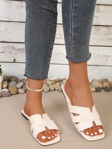 Women's Flat Slide Sandals, Square Toe, Floral Pattern, Fashion Wear With Dresses, Summer