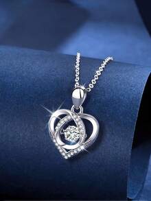 1件S925纯银简约活泼心形项链，百搭精致心形吊坠锁骨链，情人节奢华礼物 - 愛心 - 查看 10