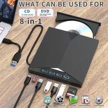 7-In-1 Multifunctional USB-C Portable CD/DVD +/ External Player/Reader/Writer, DVD Burner, USB 3.0 Hub - Compatible With Laptops, Desktops, All-In-One Computers - 黑色 - 查看 2