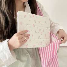 Ốp bảo vệ dạng gương gập ba mặt kiểu Hàn Quốc họa tiết hoa "Yêu thương" tương thích với iPad 10, iPad 11 mới 2025 có khe cắm bút cảm ứng, xoay 360°, vỏ bảo vệ acrylic dễ thương cho iPad Air 7/5/6, iPad thế hệ thứ 9 10.2". - Hồng - Xem 9