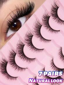 7对浓密蓬松D卷假睫毛套装，多层浓密设计，可重复使用，新手友好，易于佩戴，旅行必备，随时随地轻松补妆，情人节礼物，日常通勤、约会、派对妆容的完美之选，送给女性和爱美人士的绝佳礼物 - 眼尾拉長款 - 查看 1