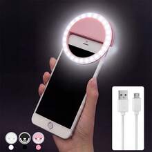 1pc Portable Mini Clip-On Selfie Light, 28 LED Ring Light, 3 Lighting Modes, For Smartphone & Computer, Suitable For Makeup, Zoom Meetings, Live Streaming, Perfect Selfie & Video Calls, Built-In 150mAh Rechargeable Battery - White Light - View 3