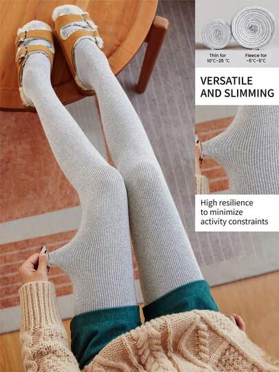 Women's Thick Wool Lined Thermal Leggings, Suitable For Business And Work, Cold-Resistant Base Layer With Thick Tights