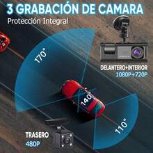 Car Dashcam, 1080P WiFi Dashcam, Front, Interior And Rear Driving Recorder, 24-Hour Loop Recording, Night Vision Motion Detection - A - View 2