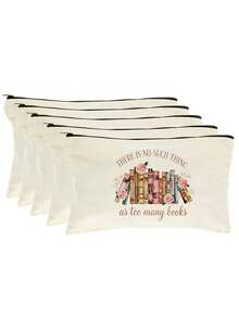Lot de 5/2/1 sacs de rangement zippés en toile à motifs floraux et lecture, sacs d'emballage cadeau avec inscription motivante << Tu es génial(e) », parfaits pour la rentrée scolaire, les fêtes de remise de diplômes, les voyages, les anniversaires, la fête des professeurs, les cadeaux pour les camarades de classe, les amis, les étudiants et les enseignants. - Beige - Voir 63