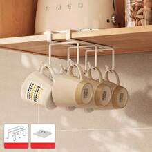 1pc Wall Mounted Cup Holder | Metal Art Wall Mounted Mug Storage Rack With Hooks, Under Cabinet Coffee/Tea Cup Drying Rack, Modern Style - Multicolor - View 5