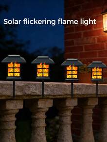 2/4个太阳能火焰灯，LED太阳能户外灯，花园灯，适用于圣诞节、花园、景观、小径、庭院、露台、户外庭院装饰，暖光落地灯，无线黄昏到黎明花园小径景观灯 - 暖光 - 查看 2