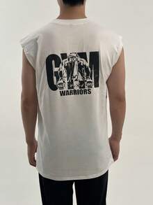 Camiseta de tirantes blanca de cuello redondo para hombre, con estampado de letras, ajuste regular, camiseta de músculo, chaleco casual para entrenamiento - Blanco - Ver 2