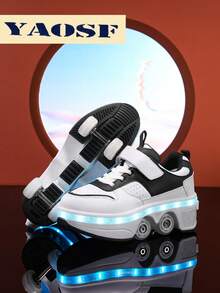 YAOSF 青少年轮滑鞋，升级版，稳定性更强，可拆卸两用运动鞋，街头酷炫轮滑鞋，户外运动发光鞋，新款直排轮滑鞋，带轮发光鞋，USB充电轮滑鞋