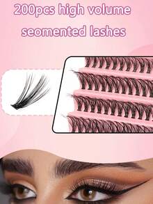 200pcs D Curl DIY False Eyelashes, 10 Rows Natural False Eyelashes Extension Makeup, Suitable For Daily Wear (8mm-16mm) - C - View 2
