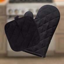 一套加厚耐热厨房烤箱手套 - 防滑手柄，可机洗，编织涤纶手套，适用于烹饪和烘焙 - 防滑手套 - 黑色 - 查看 5