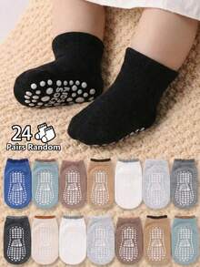 24双柔软防滑婴儿袜，男女通用婴幼儿防滑透气舒适袜，适合0-36个月宝宝，四季皆宜，室内玩耍，圣诞礼物，新生儿礼物，婴儿必备套装 - 彩色 - 查看 9