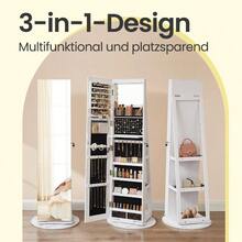 Schmuckschrank, Schmuckaufbewahrungsbox,Spiegelschrank, mit rahmenlosem Ganzkörperspiegel, für Halsketten, Ohrringe, Armbänder, Uhren und Ringe - Mehrschichtige Schmuckbox für Zuhause/Valentinstagsgeschenk für Freundin/Partnerin,360° drehbar, abschließbar - ‎Weiß + Schwarz - Übersicht 12