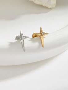 1 件时尚简约星形钻石不锈钢耳钉，适合女性日常佩戴 - 十字架 - 查看 1