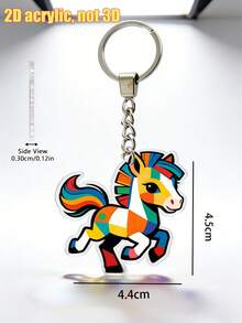 1个2D彩色小马亚克力钥匙扣，可爱卡通风格坐姿小马时尚吊坠，光泽透明独特设计，可挂在汽车后视镜上，装饰包包、钱包、铅笔盒、背包，男女通用工艺纪念品，适合用作钥匙收纳、家居装饰、小礼物 - 彩色 - 查看 4