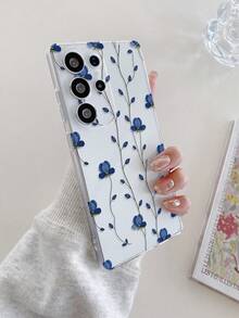 1pc Creative Minimalist Blue Floral Pattern Transparent Soft TPU Phone Case, Anti-Fall Anti-Scratch Anti-Fingerprint, Camera Lens Protection Suitable Compatible With Samsung, Nothing, Pixel, - Multicolor - View 6