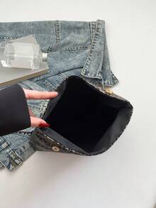 时尚纯色手提包，大容量翻盖磁扣方形包，鳄鱼纹女士包，多功能晚宴手拿包，适合女士参加派对、旅行、购物等场合。 - 咖啡 - 查看 4