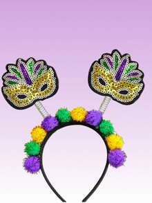 1pc Carnival Glitter Face Mask Headband, Carnival Party Decorative Headpiece - Multicolor - View 5
