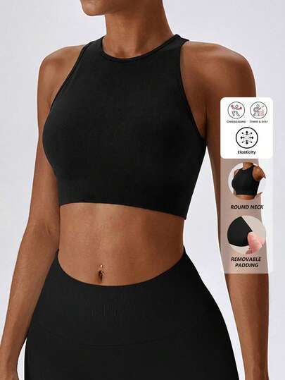 Yefecy Sports Bras For Women Padded Medium Impact Seamless Yoga Workout Crop Tops