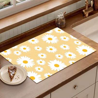 1pc Floral Absorbent Drying Mat, Kitchen Decor Coffee Machine Mat, Handmade Coffee Pot Draining Pad, Kitchen Floor Mat, Dining Table Mat, Kitchen Counter Dish Drying Mat, Breakfast Mat, Heat-Resistant Anti-Slip Draining Mat, Diatomite Draining Mat, Hides Stains, Super Absorbent Kitchen Mat, Easy To Clean Dish Rack Mat, Suitable For Kitchen, Dining Table, Cafe, Bar, Holidays, Parties, Home Decor, Holiday Gifts