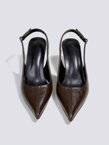 Women's Brown Fashion High Heel Pumps, Party High Heels, Wedding Shoes, Mary Jane Shoes, Formal Dress Shoes, High Heel Sandals, Backless Slip-On Pointed Toe High Heels - Brown - View 2