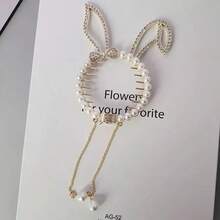 1pc Bunny Ear Hair Clips, Easter Rabbit Ear Ponytail Bun Holder Metal Hair Claw Clip For Ponytail Hairstyle Easter Hair Accessories With Rhinestone Pearl Design Claw Clips, Comfortable Hair Accessories For Women - Multicolor - View 3