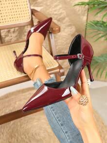 Fashion One-Strap Buckle Women's High Heel Sandals, Pointed Toe Stilettos High Heels For Summer - Red - View 1