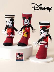 3 Pairs Cute 3D Disney Mickey Mouse Knee High Socks, Children's Christmas Thigh High Socks, Fashionable Kids Party Tall Socks, High Quality Gift. Back To School Season, Fun & Stylish Disney Fans, Family Gathering Christmas Gift Tote Socks - Multicolor - View 13