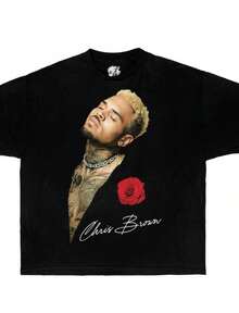 Chris Love Bomb Streetwear Boxy Tee Shirt Y2K Shirts Graphic Shirts Oversized Tees Rap Shirts Breezy Bowl Brown Shirts - màu đen - Xem 1