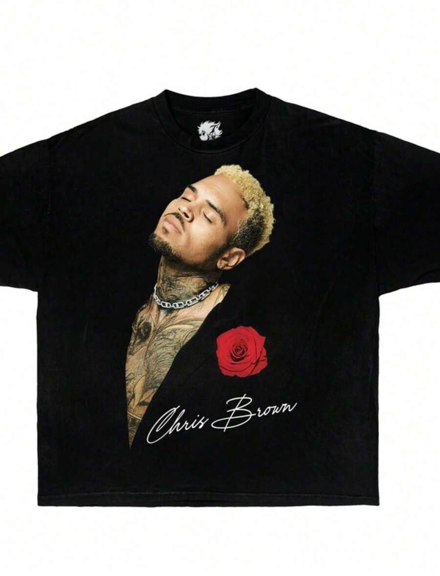 Chris Love Bomb Streetwear Boxy Tee Shirt Y2K Shirts Graphic Shirts Oversized Tees Rap Shirts Breezy Bowl Brown Shirts - màu đen - Xem 1