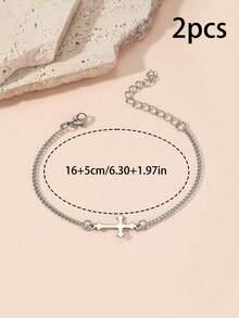 1pc Fashionable Stainless Steel Cross Decor Bracelet, Suitable For Women's Daily Accessories (Consumables) - Silver - View 9