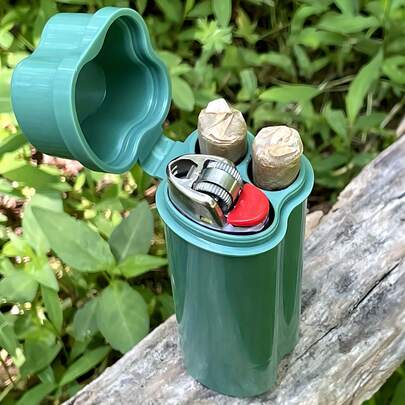 1 Compact Teal Flip-Top Storage Box With An Integrated Lighter Holder - A Portable And Durable Pre-Rolled Cone Organizer, Featuring An Easy-To-Carry Protective Case, Suitable For Home And Outdoor Use
