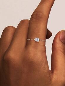 1Pc 925 Sterling Silver Moissanite Exquisite And Sparkling Chain-Style Adjustable Ring Fine Jewelry Suitable For Women'S Daily Wear, Parties, Wedding, And Banquet Occasions - Silver - View 6