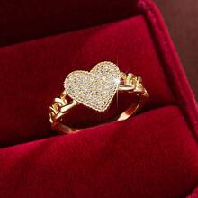 1pc Fashion Heart Shaped Cubic Zirconia Inlaid Ring, Couple Gift Design - Multicolor - View 4