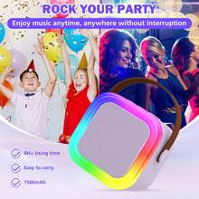 Mini Karaoke Machine For Kids, Colorful LED Portable Bluetooth Singing Speaker With 2 Mics, Christmas Birthday Gifts For Girls Boys - Beige - View 6
