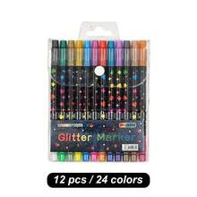 12支/24支双头闪光马克笔，色彩鲜艳，闪光水彩笔，适合学生使用，是DIY手工、贺卡、马克杯、木制装饰、素描和专业艺术创作的理想之选，也适用于工艺品制作、艺术绘画、学习用品、礼品创意、返校礼物等。 - 彩色 - 查看 9