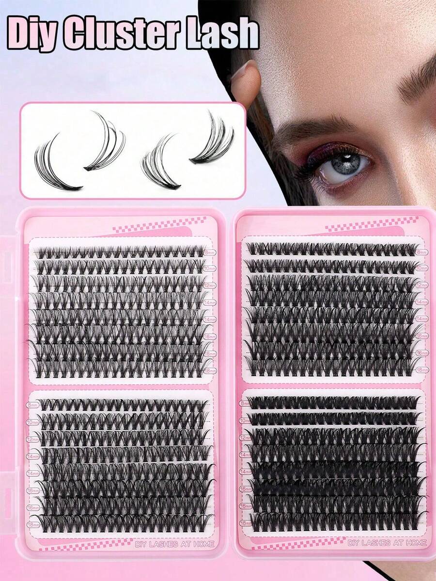 640 Cluster D Curve Single Cluster False Eyelash Daily Activity DIY Segmented Natural Thick Blossoms - Black - View 1