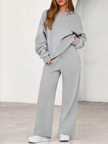 Womens Sweatsuits 2 Piece Set Casual Winter Long Sleeve Hoodie Loose Wide Leg Sweatpants Fall Tracksuit Spring Fall Clothes For Women Valentine Vacation Outfits Women - 灰色 - 查看 5