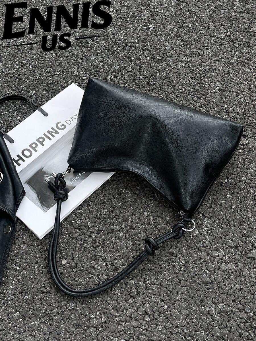 简约新月斜挎包，多功能单肩包，大号手提包，带可调节肩带，适合聚会、郊游、度假、购物和日常使用，可容纳硬币、手机，是办公室女士、大学生和职业人士的理想选择，优雅的女士单肩包 - 黑色 - 查看 1