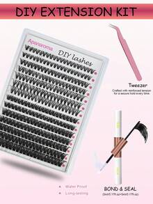 30D+80D浓密型假睫毛套装，单根睫毛簇，配有睫毛镊子和双头胶水，打造自然轻盈蓬松的浓密效果，适合日夜派对等各种场合。 - 黑色 - 查看 4