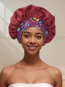 1 pieza Gorro de dormir de seda, gorro de dormir con estampado elástico y ala ancha para mujeres, gorro de dormir de seda suave, adecuado para cabello rizado (patrón de impresión aleatorio) - Color - Ver 29