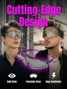 1 Pair Punk Style Rivet Decor Cyber Punk Fashion Fashion Glasses, Oversized Frame Design With Cool Vibe - Black - View 2